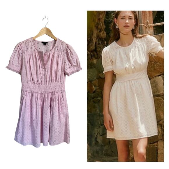 NEW J Crew Cotton Eyelet Button Front Pockets Short Sleeve Lavendar Dress Size 2 - Picture 1 of 7